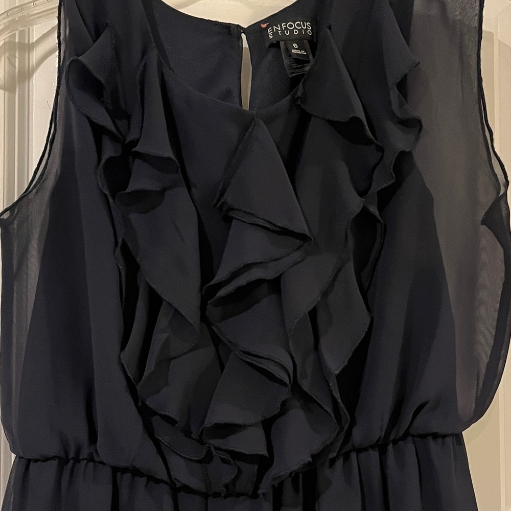 Navy Ruffle Dress - Picture 3 of 5